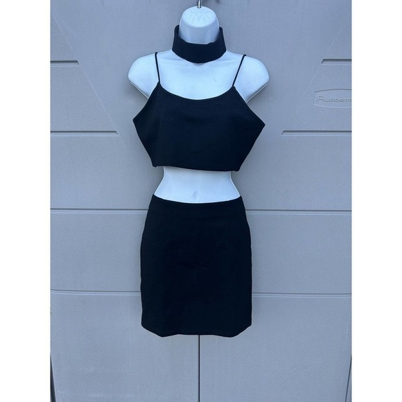 Revolve By the Way Alayna Black Ponte Knit Chocker Crop Top & Skirt Set Sz M NEW - Picture 2 of 14